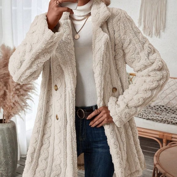 . Jackets & Blazers - Apricot Preppy Womens Double Breasted Lapel Neck Flannelette Coat